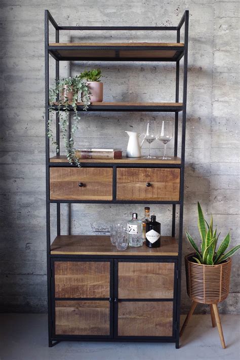 industrial bookshelf with drawers